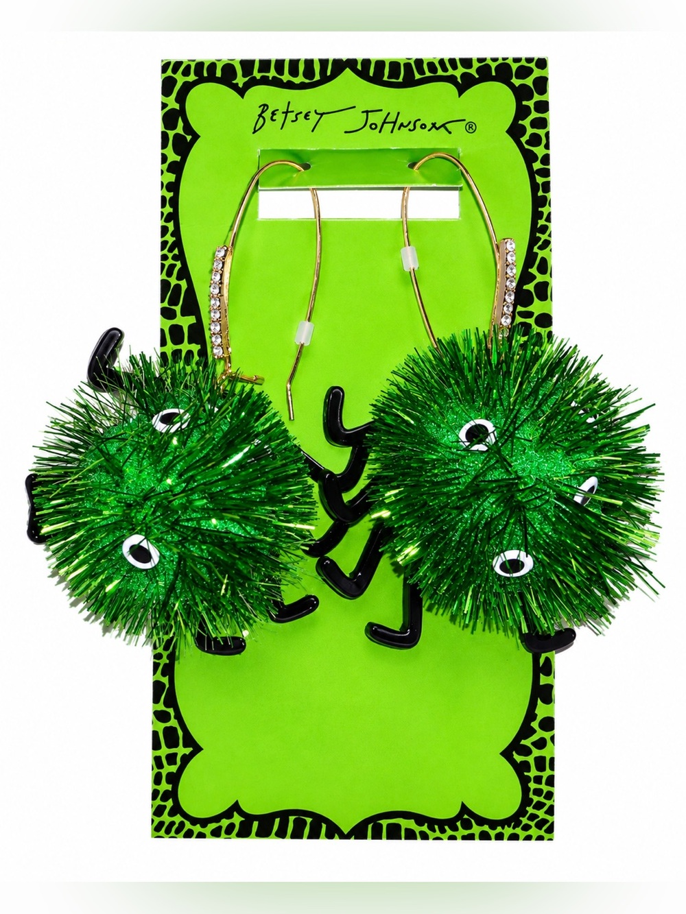 BETSEY JOHNSON Green Pom Pom Spiders Drop Earrings